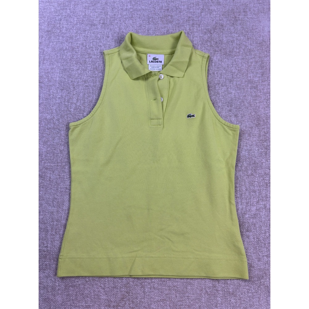 Lacoste Womens Sleeveless Polo Shirt Lime Green Stretch Pique Size 36 4423